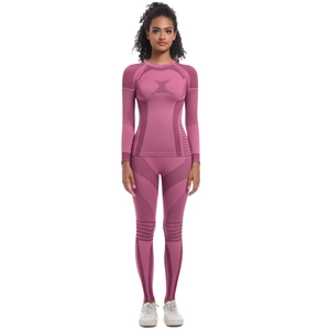 Detail view of seamless mauve yoga set showing ergonomic texture and breathable knit