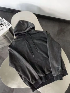 Vintage σκούρο γκρι πλυμένο oversized φούτερ με στρας και τσέπη καγκουρό
