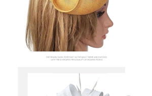 Detail of yellow and white woven fascinator hat with elegant spiral texture design