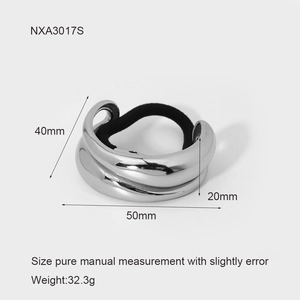 Polished silver metal hair ring with layered streamline design and black elastic band