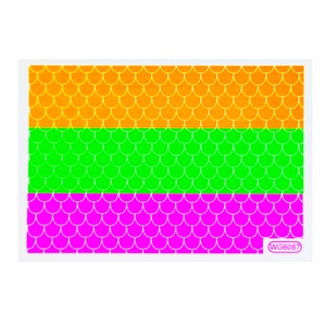 Macro shot of fish scale nail stickers in orange green and pink gradient pattern WG6087