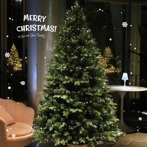 Frosted Christmas tree with warm white LED string lights for festive indoor holiday decoration