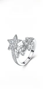 Detail of S925 hallmark on a sterling silver star ring with moissanite shooting star design