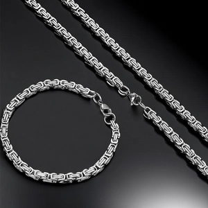 Byzantine Chain Necklace Stainless Steel Heavy Metal Link Non Fading Jewelry Gift For Men Women