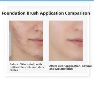 Makeup brush coverage effect showing before and after skin comparison for flawless finish