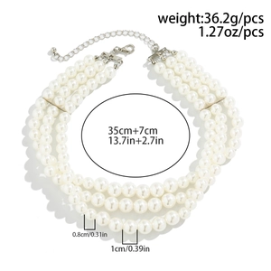 Three-layer faux pearl choker necklace with 35cm length plus 7cm extender chain detail