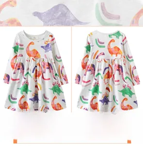 Vues détaillées avant et arrière de la robe à manches longues pour filles avec dinosaures