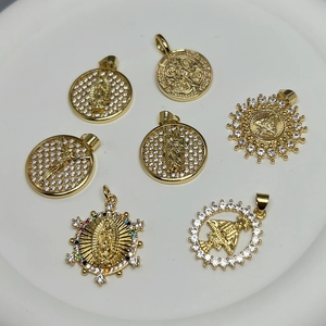 Virgin Mary Guadalupe St Benedict Pendant Copper 18K Gold Plated With Zircon Inlay Religious Christian Jewelry Findings
