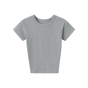 Flat lay close-up of grey modal sports t-shirt showing fine knit cotton texture