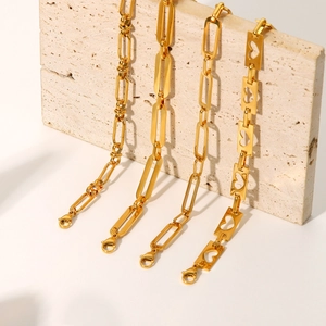 18K gold plated stainless steel hollow chain bracelet with lobster clasp for women