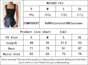 Size guide for sleeveless knit vest with polyester and elastane fabric measurements
