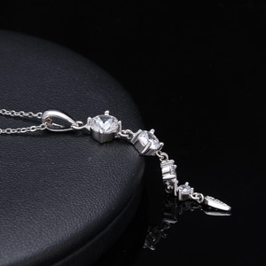 Elegant S925 silver necklace with sparkling round zircon pendant on luxury black leather