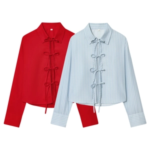 Chemisier Femme Manches Longues Nœud Papillon Devant Rayé Couleur Unie Polyester Style Popeline Tops