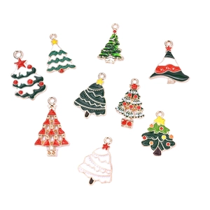 Assorted DIY Christmas tree alloy enamel pendants for jewelry making with festive designs