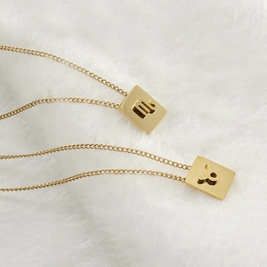 18K gold plated titanium steel square zodiac pendant necklace with Scorpio and Taurus signs