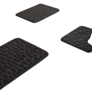 Black pebble texture 3-piece bathroom rug set with absorbent non-slip backing