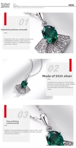 Macro view of fan-shaped silver necklace with green gemstone and gold plating detail
