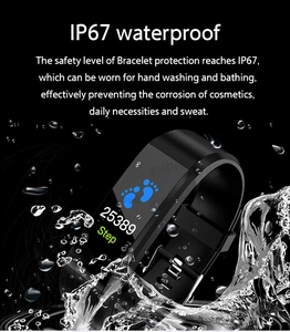 Close-up of IP67 waterproof 115plus smart bracelet with dynamic water splash effects