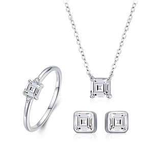 Luxurious S925 sterling silver jewelry set featuring square-cut sparkling cubic zirconia