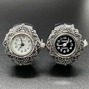 Vintage Ring Watch For Women And Men Alloy Case Stainless Steel Elastic Band Round Dial Quartz Analog Retro Finger Watches