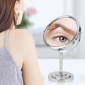 Specchio da trucco rotondo da 6 pollici argento girevole a 360 gradi con ingrandimento