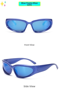 Kids sports oval sunglasses with blue metallic frame and blue reflective coated lenses