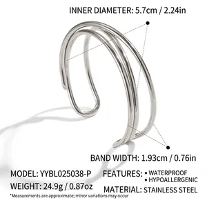 Technical dimensions showing 5.7cm diameter of this silver three-layer stainless steel bangle