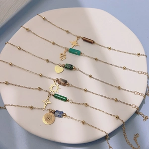 Bracciale Di Perline In Pietra Naturale Oro Acciaio Inossidabile Ciondolo Sole Stella Cuore Gioielli Boho Per Donna