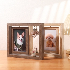 6 inch rotating wooden double sided photo frame with vintage display and natural light