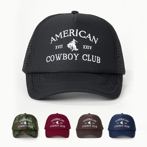 American Cowboy Club Embroidery Trucker Hat Mesh Back Adjustable Polyester Curved Brim Vintage Baseball Cap Men Women