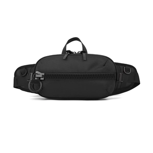 Sac de poitrine fonctionnel noir pour homme en nylon avec grand zip à anneau design