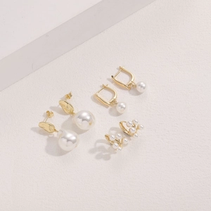 Three-piece pearl earring set with 14K gold-plated hoops and baroque drop pearls