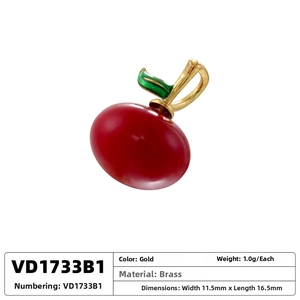 Detailed size specifications for brass red cherry pendant with gold leaf accents