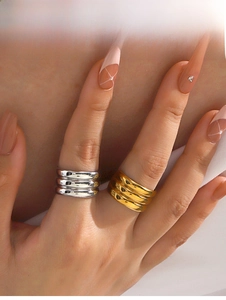 Polished stainless steel triple-layered wide ring in gold and silver finish