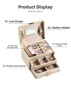 Detail of multi-layer PU leather jewelry box with mirror and crocodile texture finish