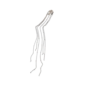 Elegant silver tassel chain ear cuff with minimalist C-shape and long fringe dangles