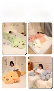 Detailed views of multifunctional dog plush pillow used as a backrest and sleeping cushion