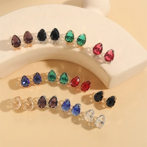 Exquisite teardrop crystal stud earrings in multiple colors with gold and silver plated base