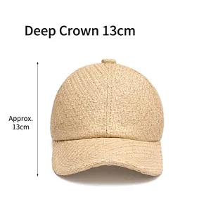 Retro straw weave baseball cap for men and women with 13cm deep crown for sun protection