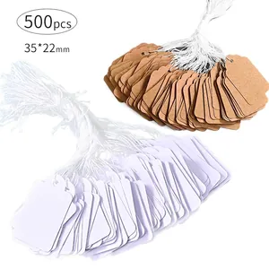 Blank Hang Tags Cardboard Kraft Paper Price Labels With String Wave Edge Round Corner Writeable For Jewelry Clothing Gift Retail Office