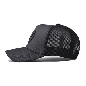 Retro graffiti baseball cap with textured letter embossing and breathable mesh back