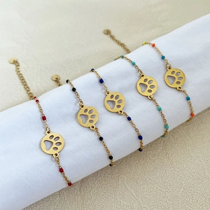 Bohemian colorful beaded bracelets with gold paw pendant in five vibrant color options
