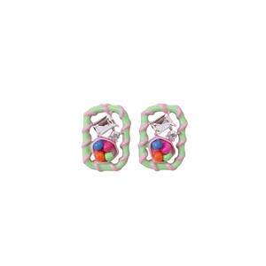 Vintage style square earrings with green and pink enamel and clear rectangular zircon
