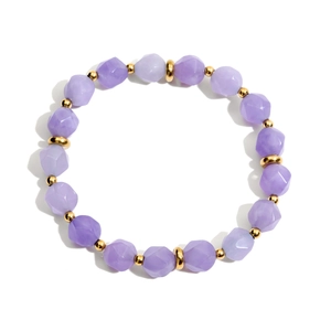 Stackable purple faceted amethyst beads bracelet with polished golden stainless steel spacers