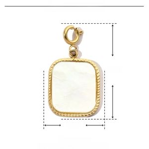 Detailed parameter diagram of square shell pendant with dimensions and stainless steel material