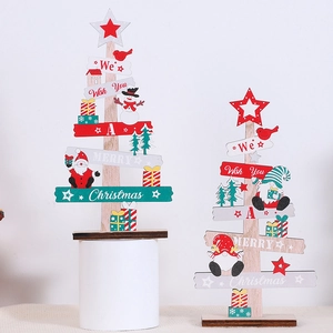 Wooden Christmas Desktop Ornament Merry Christmas Letter Sign Tree Shape Gnome Santa Snowman Holiday Table Decoration