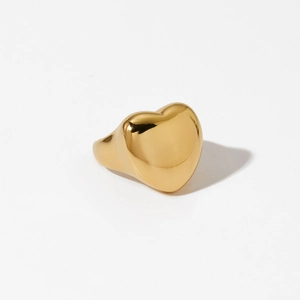 Polished golden stainless steel large heart-shaped ring with minimalist mirror finish