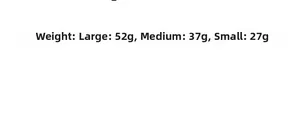 Weight specification detail for corduroy bags: Large 52g, Medium 37g, Small 27g