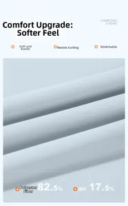 Détail du tissu de yoga bleu clair composé de 82,5% polyester et 17,5% d'élasthanne