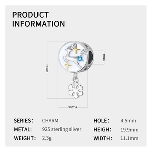Detailed specs of S925 silver Christmas reindeer charm with measurements and zircon stones